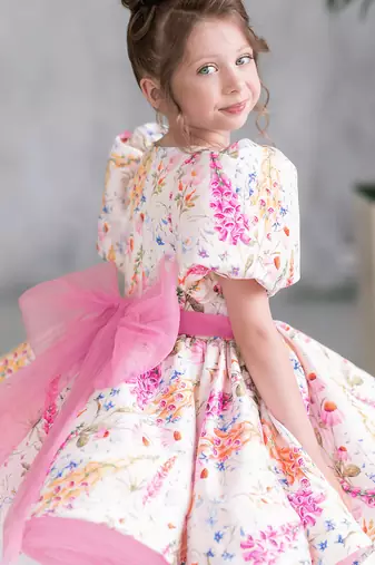 Multicolor floral print soft net fit & flare kids dress