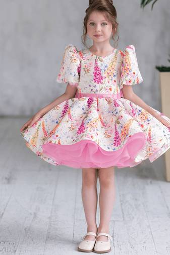 Multicolor floral print soft net fit & flare kids dress