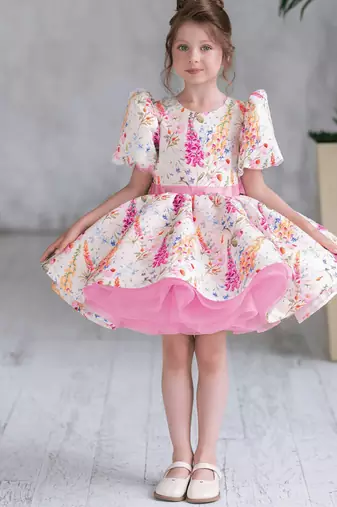 Multicolor floral print soft net fit & flare kids dress