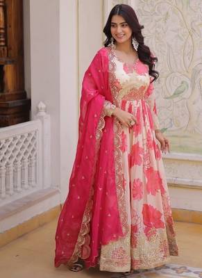 pink russian silk gown with zari sequins embroidery 2