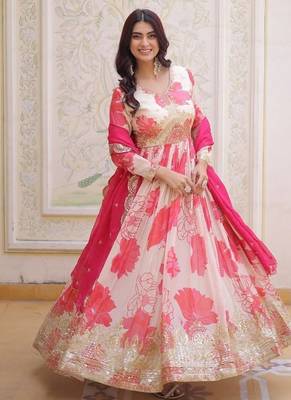 pink russian silk gown with zari sequins embroidery 3
