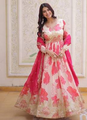 pink russian silk gown with zari sequins embroidery 4