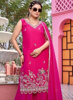 pink pure star georgette kurta set with bead embroidery 2