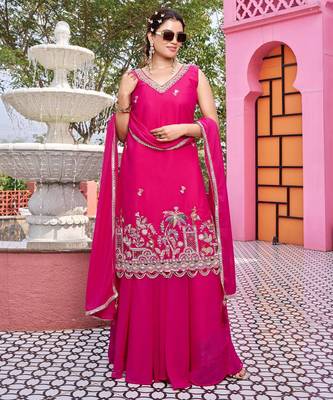 pink pure star georgette kurta set with bead embroidery 3