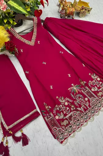 pink pure star georgette kurta set with bead embroidery
