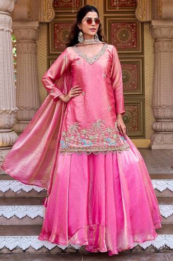 Womens new stylish moti beads with cording sequence thread embroidery work kurta set