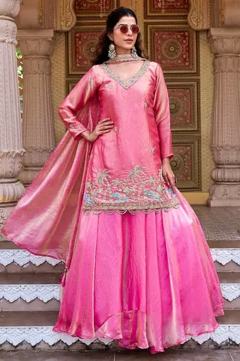 Womens new stylish moti beads with cording sequence thread embroidery work kurta set