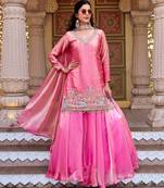 Womens new  moti beads with cording sequence thread embroidery work kurta set