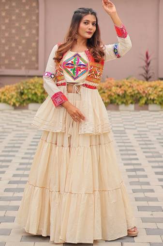 Womens new stylish  heavy gamthi work with mirror lace work gown set