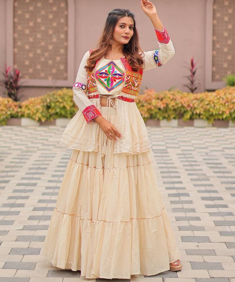 Womens new stylish  heavy gamthi work with mirror lace work gown set