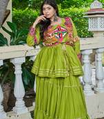 Womens new   heavy gamthi work with mirror lace work gown set