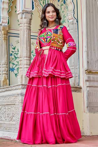 Womens new stylish  heavy gamthi work with mirror lace work gown set