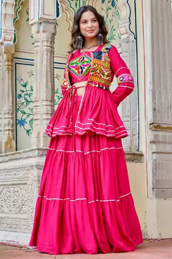 Womens new stylish  heavy gamthi work with mirror lace work gown set