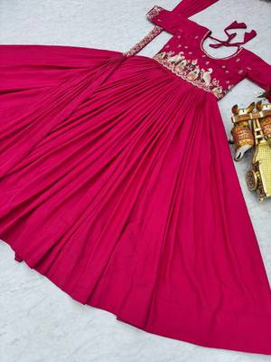 fuchsia pink cording sequin embroidered crepe silk anarkali set 4