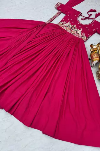 fuchsia pink cording sequin embroidered crepe silk anarkali set