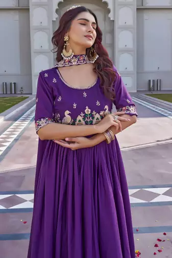 Womens new trendy heavy cording sequence & beads embroidery work gown set