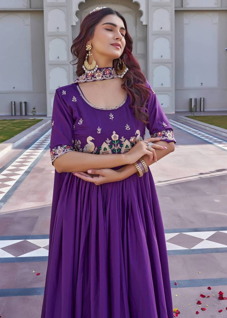 Womens new trendy heavy cording sequence & beads embroidery work gown set