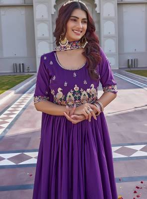 purple cording sequin embroidered crepe silk anarkali set 2