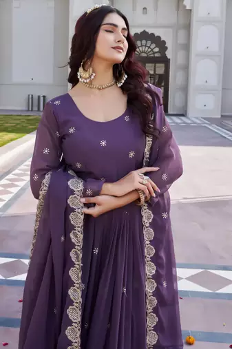 Womens wedding wear heavy sequence embroidery work gown set