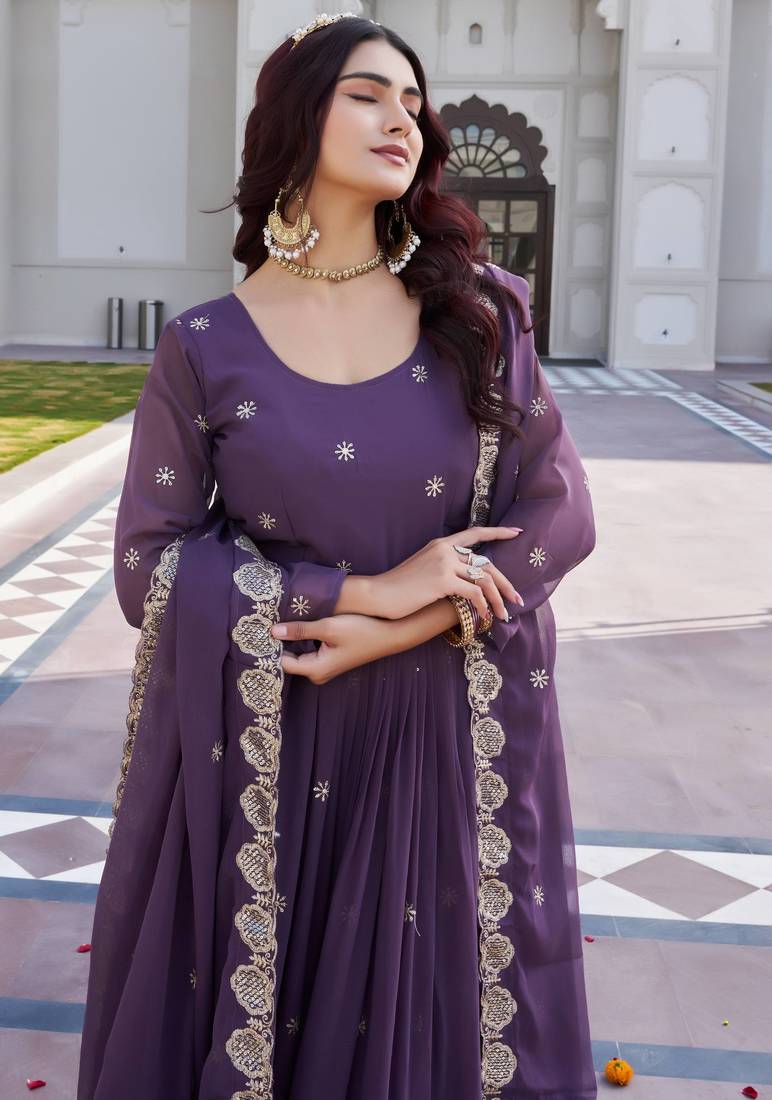 Womens wedding wear heavy sequence embroidery work gown set