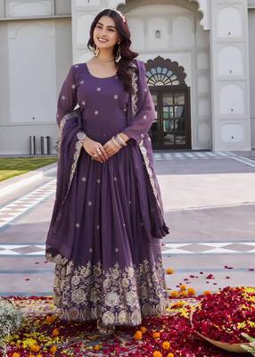 mauve purple sequin embroidered georgette anarkali set 2