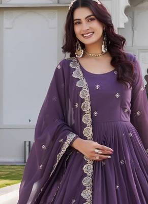 mauve purple sequin embroidered georgette anarkali set 3