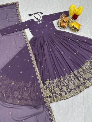 mauve purple sequin embroidered georgette anarkali set 4