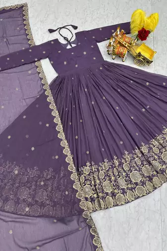 mauve purple sequin embroidered georgette anarkali set