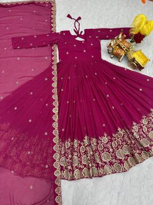 magenta sequin embroidered georgette anarkali gown set 3