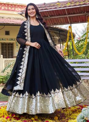 black sequin embroidered georgette anarkali gown set 2