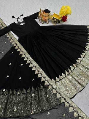 black sequin embroidered georgette anarkali gown set 4