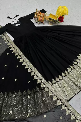black sequin embroidered georgette anarkali gown set