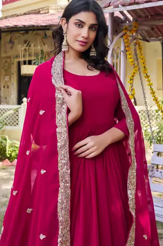 Womens new stylish heavy sequence embroidery work gown set