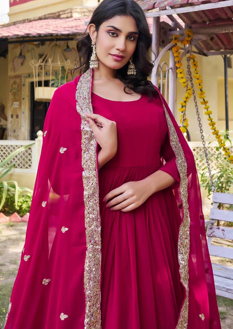 Womens new stylish heavy sequence embroidery work gown set