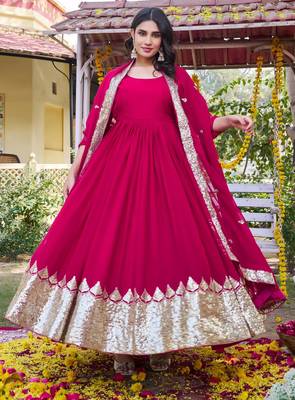 rani pink sequin embroidered georgette anarkali set 3
