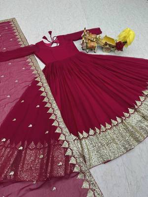 rani pink sequin embroidered georgette anarkali set 4