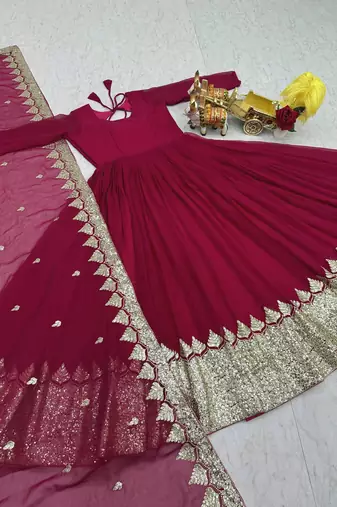 rani pink sequin embroidered georgette anarkali set