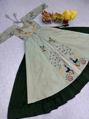 mint green thread embroidered satin silk lehenga set 3