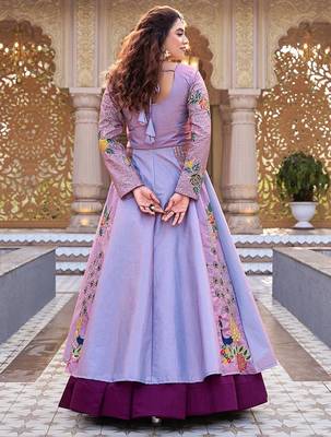 lavender thread embroidered satin silk lehenga set 2