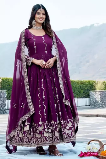 Womens new trendy heavy cording sequence & beads embroidery work gown set