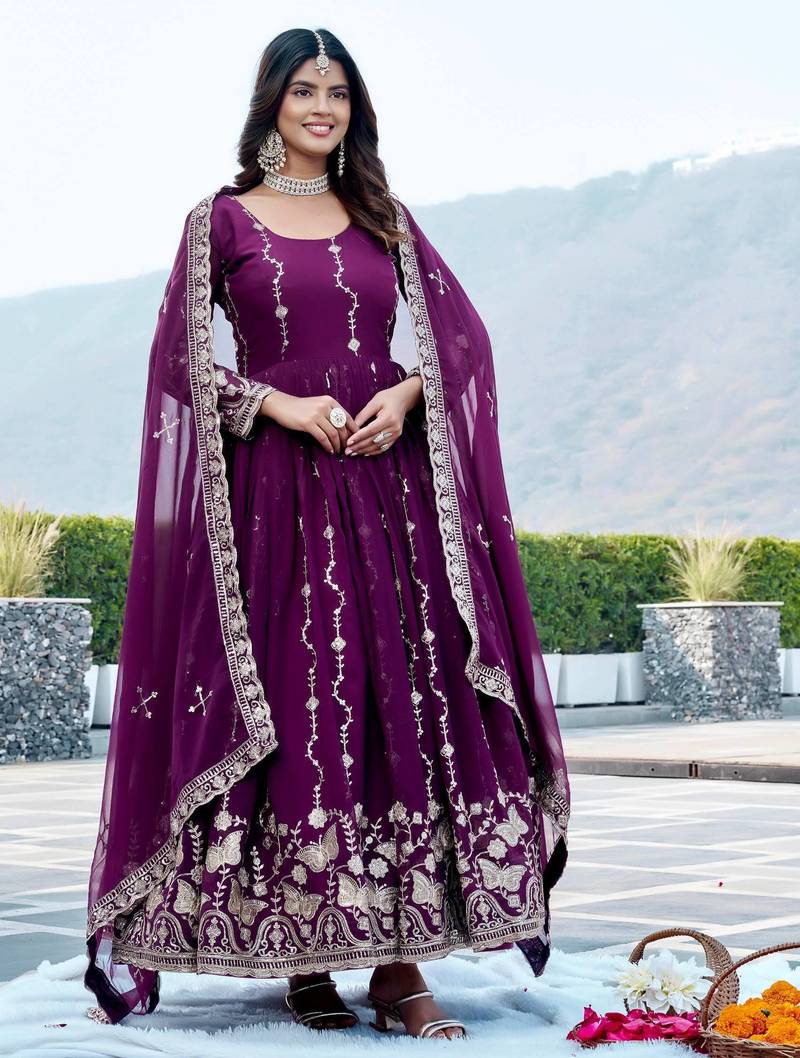 Womens new trendy heavy cording sequence & beads embroidery work gown set