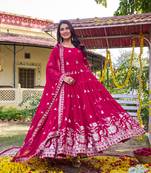 Womens casual party wear heavy 7mm sequence embroidery work gown set