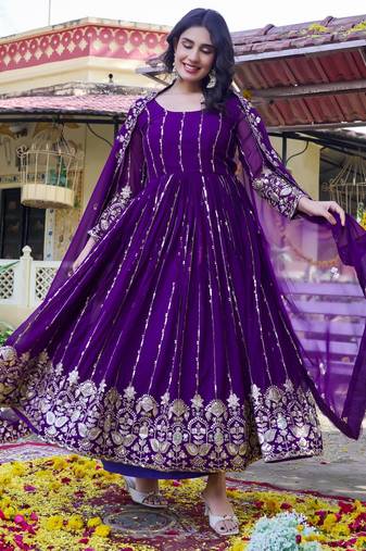 Womens casual party wear heavy 5mm sequence embroidery work gown set