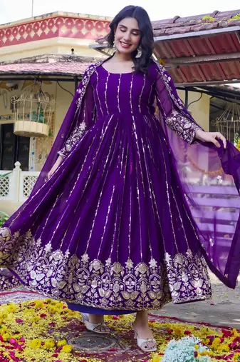 Womens casual party wear heavy 5mm sequence embroidery work gown set