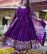 Womens casual party wear heavy 5mm sequence embroidery work gown set
