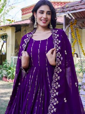 purple heavy sequin embroidered fox georgette anarkali gown set 2