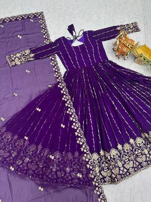 purple heavy sequin embroidered fox georgette anarkali gown set 4