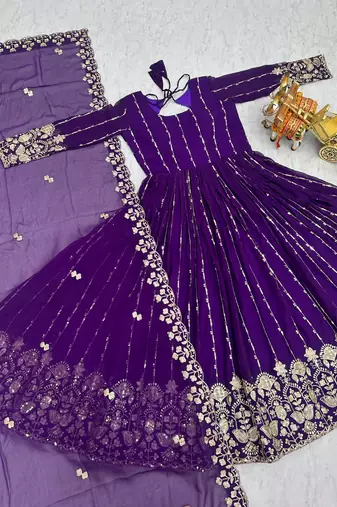 purple heavy sequin embroidered fox georgette anarkali gown set