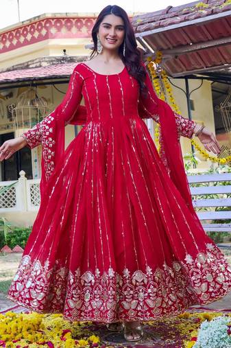 Womens casual party wear heavy 5mm sequence embroidery work gown set
