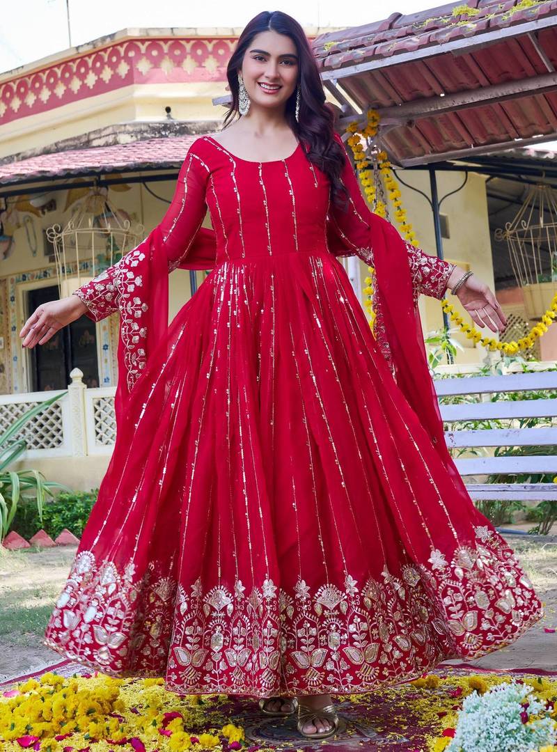 Womens casual party wear heavy 5mm sequence embroidery work gown set